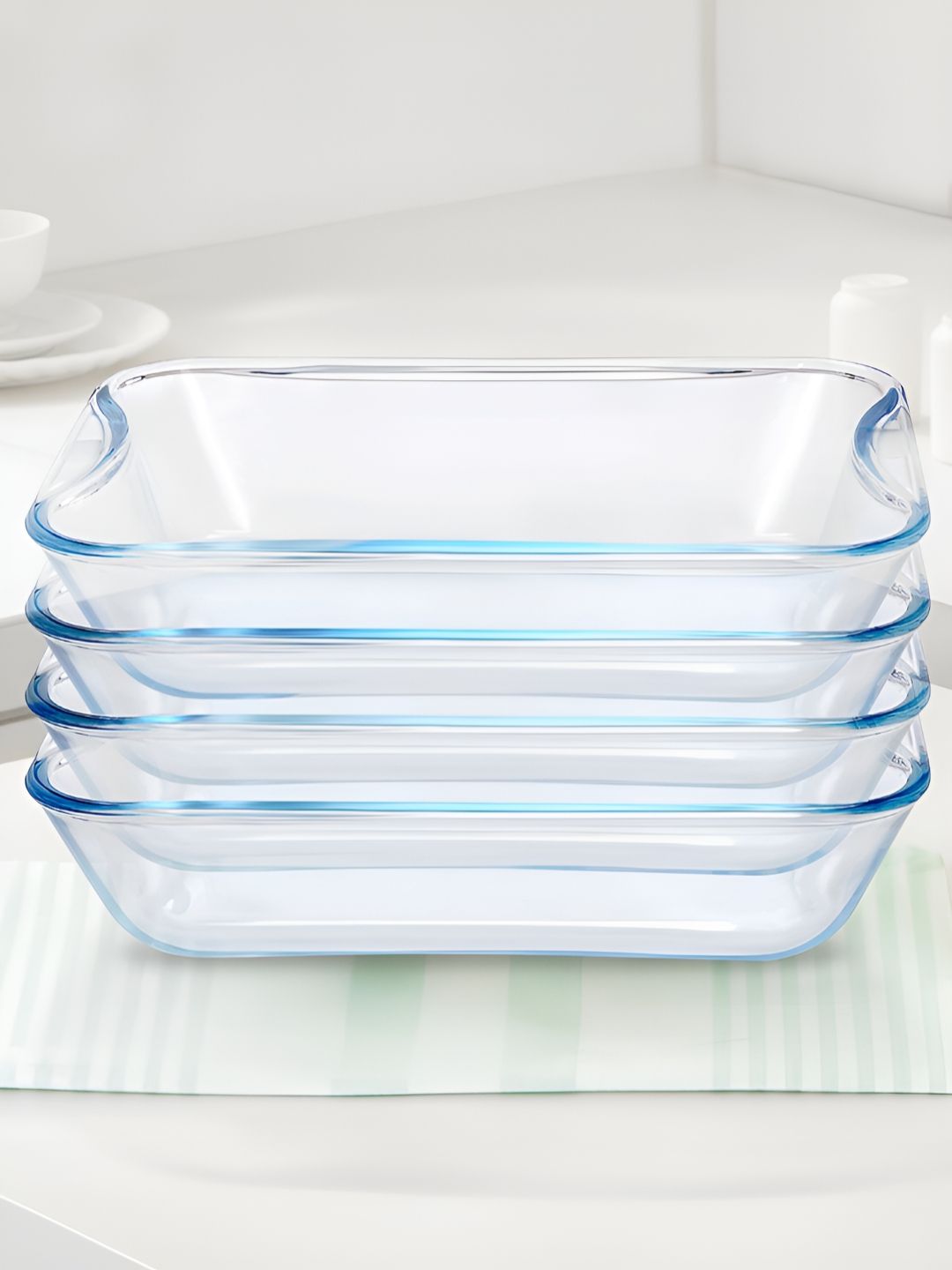 BOROSIL Transparent 4 Pieces Borosilicate Glass Rectangular Baking Dish 2.5L Each-image-37