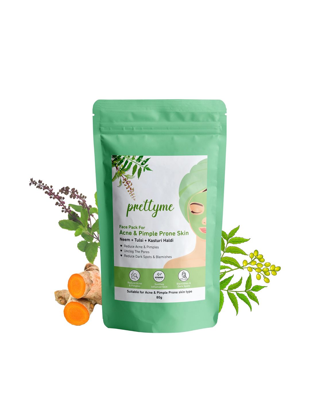 Prettyme Natural Face Pack Powder With Neem & Tulsi For Acne & Pimple Prone Skin - 80 g-picture-41