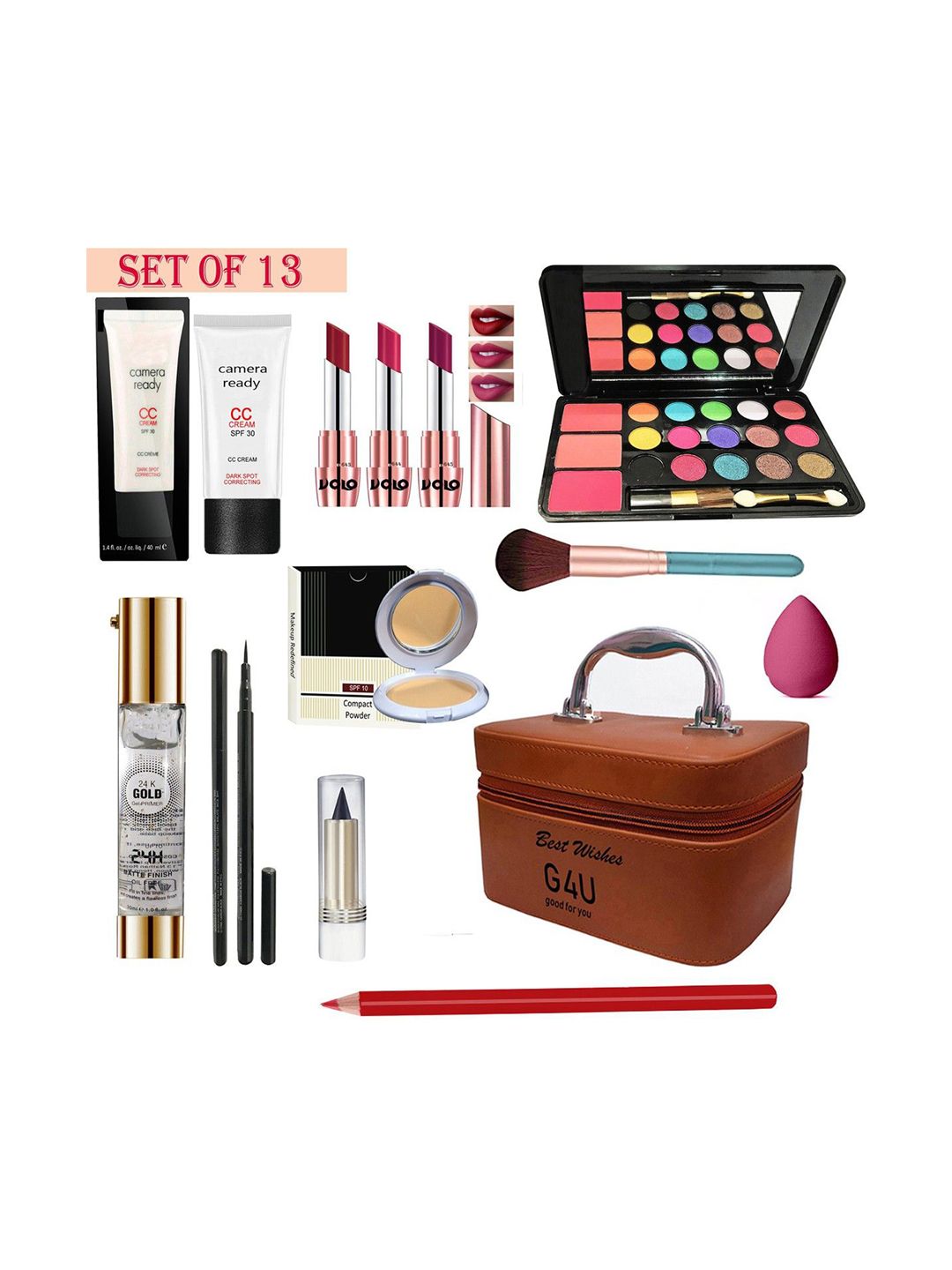 G4U All In One Makeup Kit with Multi-purpose Makeup Box(Red )-picture-45