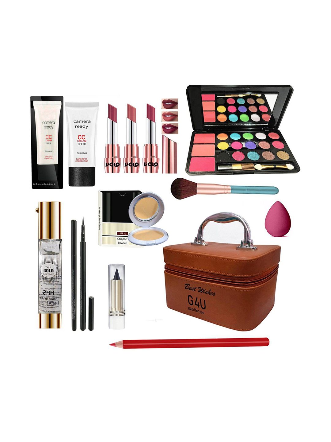 G4U All In One Makeup Kit with Multi-purpose Makeup Box(brick red matteLipstick)13Pcs.-image-4
