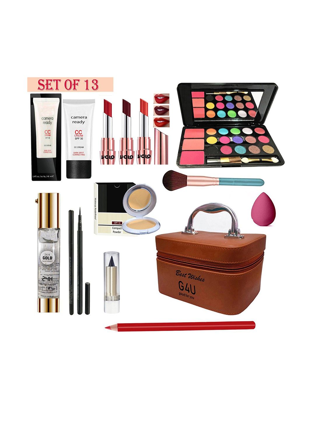 G4U All In One Makeup Kit with Multi-purpose Makeup Box(Choco Kiss Lipstick)13Pcs.-image-31