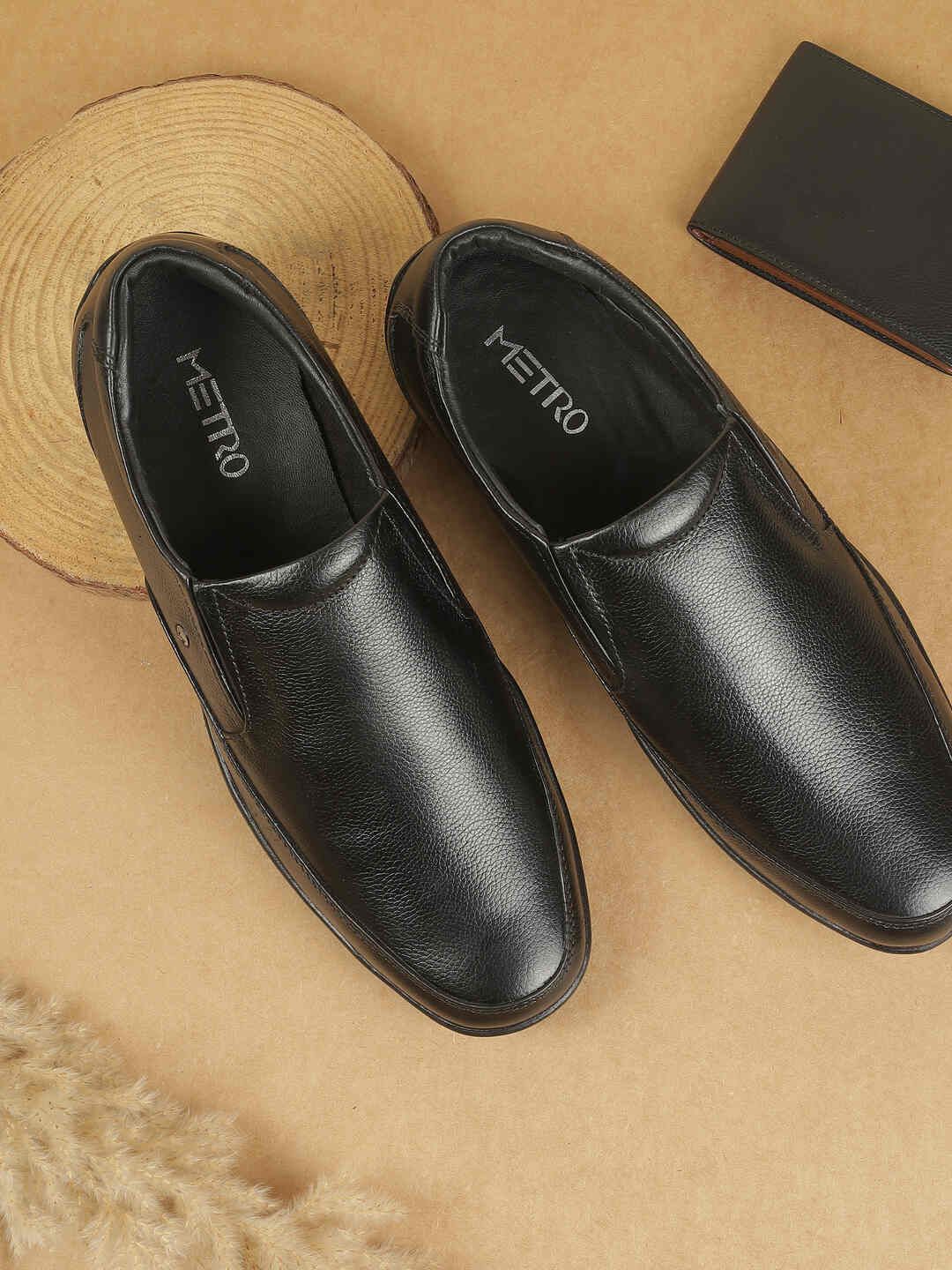 Metro Men Textured Leather Slip-On Shoes-picture-35