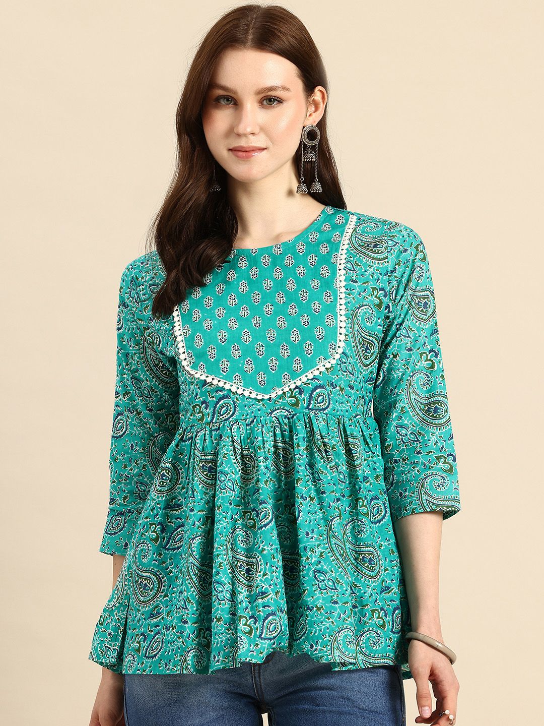 A&K Pure Cotton Floral Print Peplum Top-picture-36