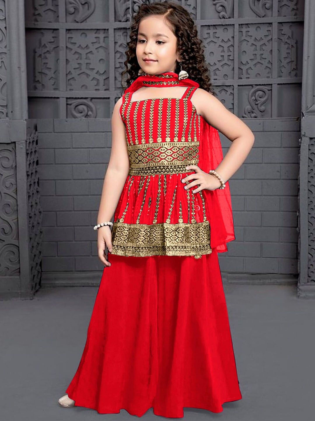 BAESD Girls Floral Embroidered Regular Sequinned Kurta with Palazzos & With Dupatta-picture-16