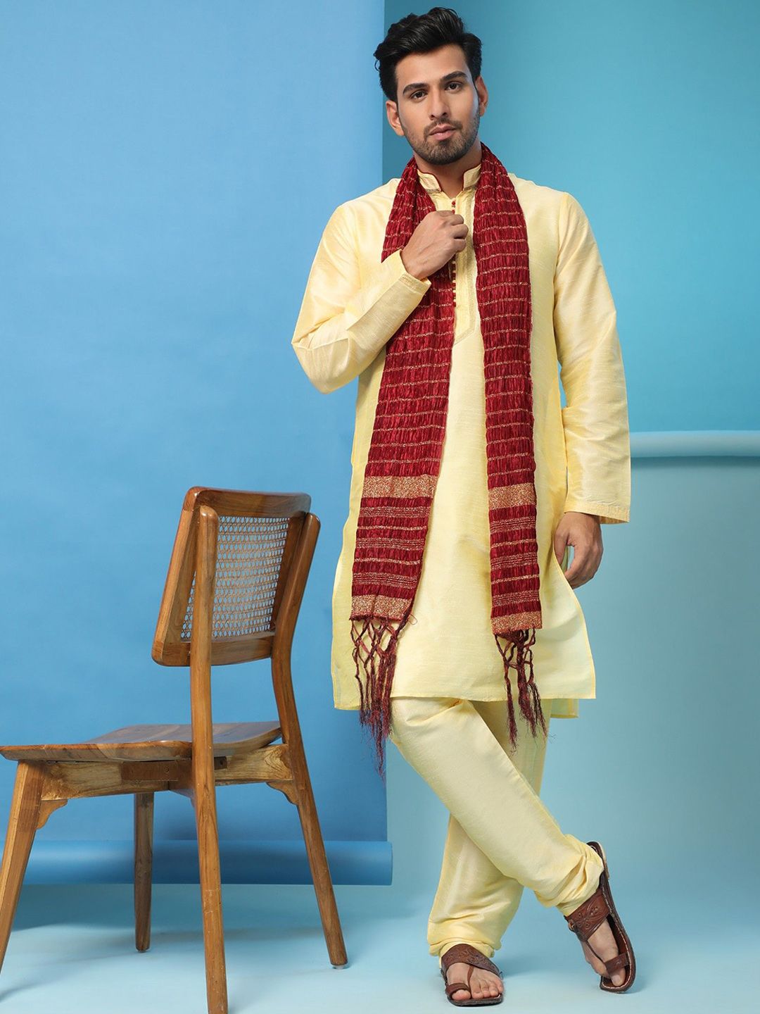 Moda Rapido Men Ethnic Motifs Embroidered Regular Thread Work Kurta with Pyjamas & With Dupatta-image-41