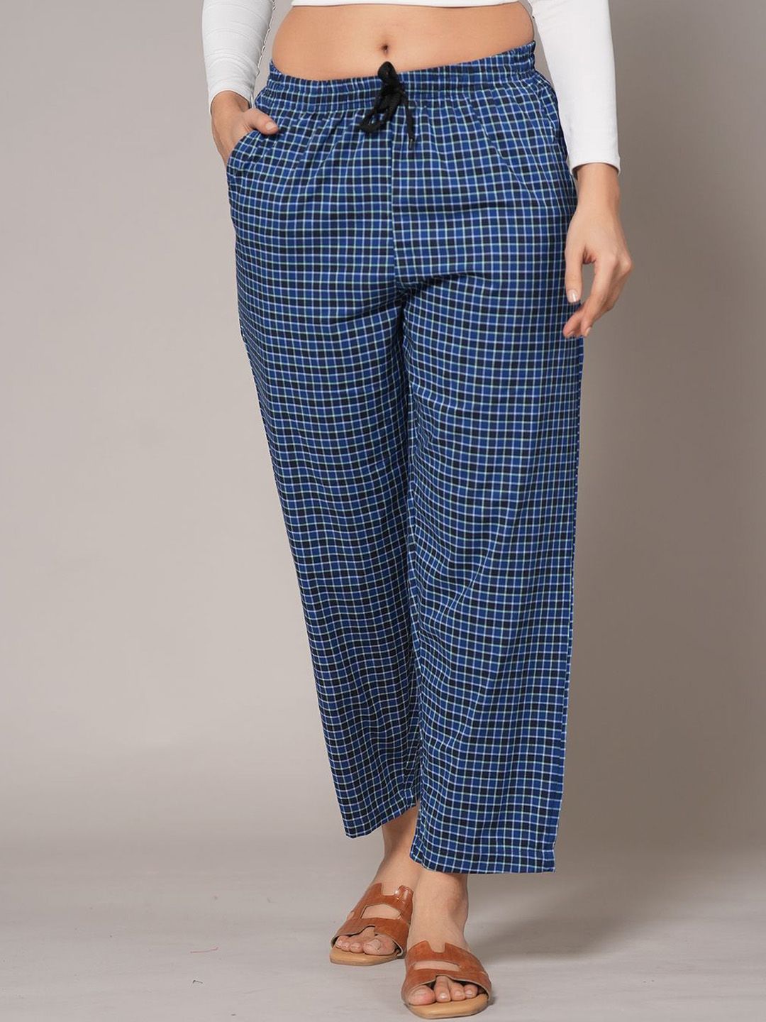 Style Shoes Women Checked Regular Fit Mid-Rise Cotton Trousers-picture-19