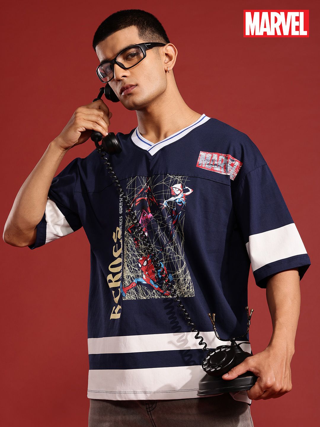 MARVEL STREET Printed V-Neck Drop-Shoulder Sleeves Pure Cotton Oversized T-shirt-picture-38