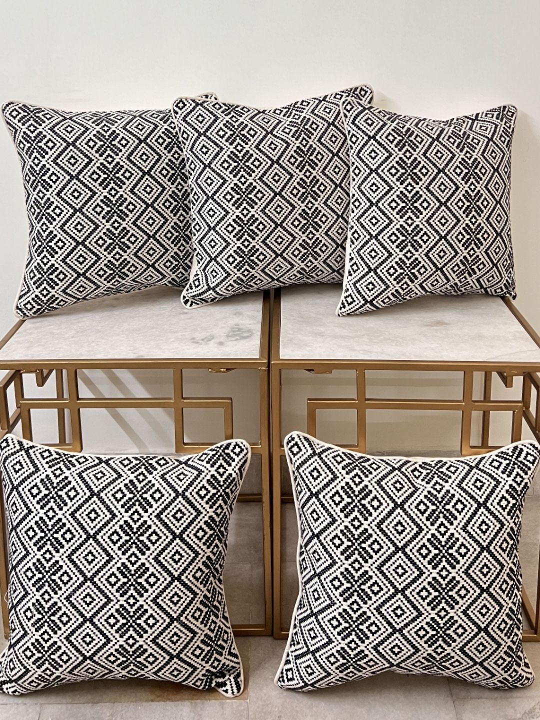 DIHIKA Black & White Set of 5 Ethnic Motifs Square Cushion Covers-image-30