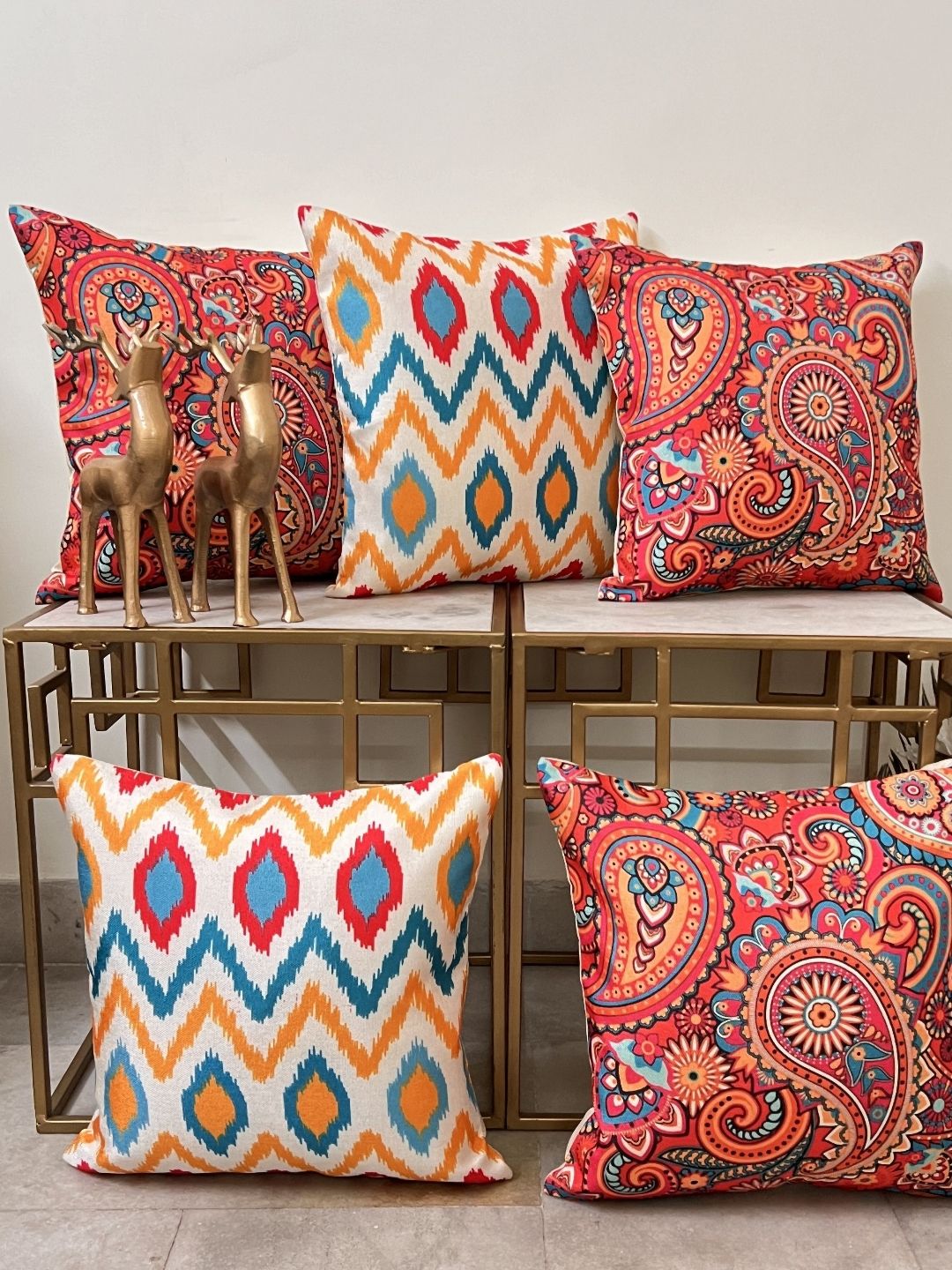 DIHIKA Orange Set of 5 Geometric Square Cushion Covers-picture-40
