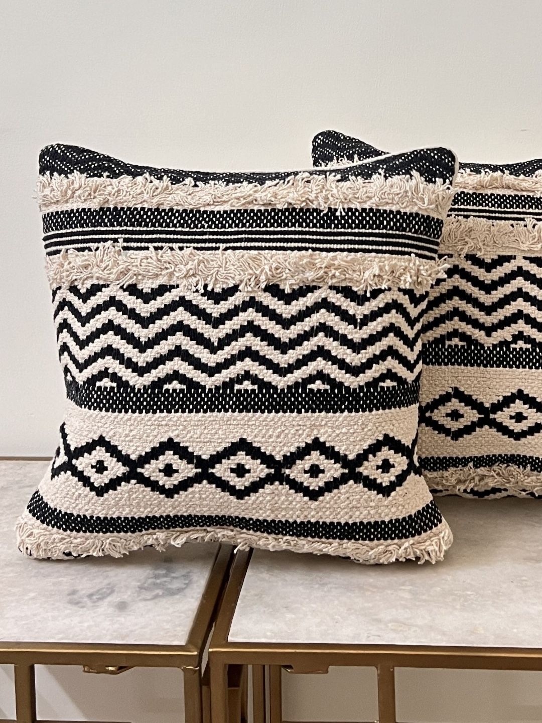 DIHIKA Black & Cream-Coloured 2 Pieces Solid Pure Cotton Square Pillow Covers-picture-19