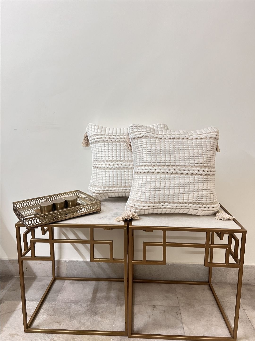 DIHIKA White & Grey 2 Pieces Solid Pure Cotton Square Pillow Covers-picture-51