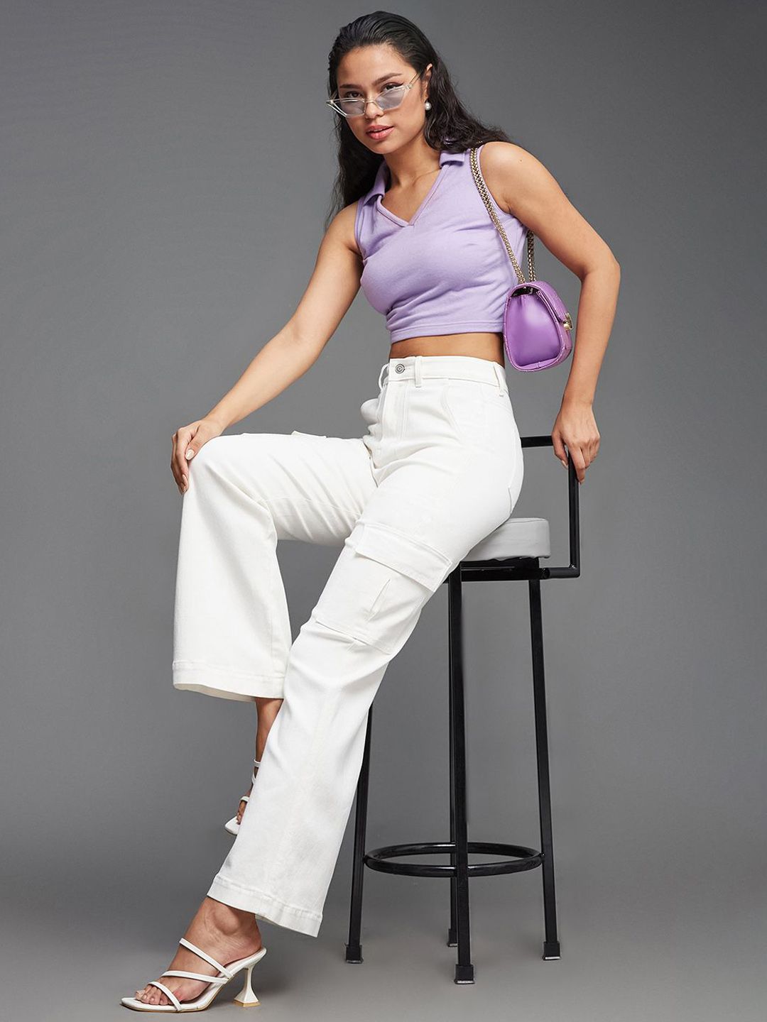 Miss Chase Women Wide Leg High-Rise Stretchable Cargo Jeans