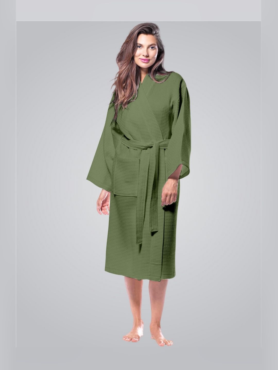 Enchant Home Green Waffled Cotton Bath Robe-picture-52
