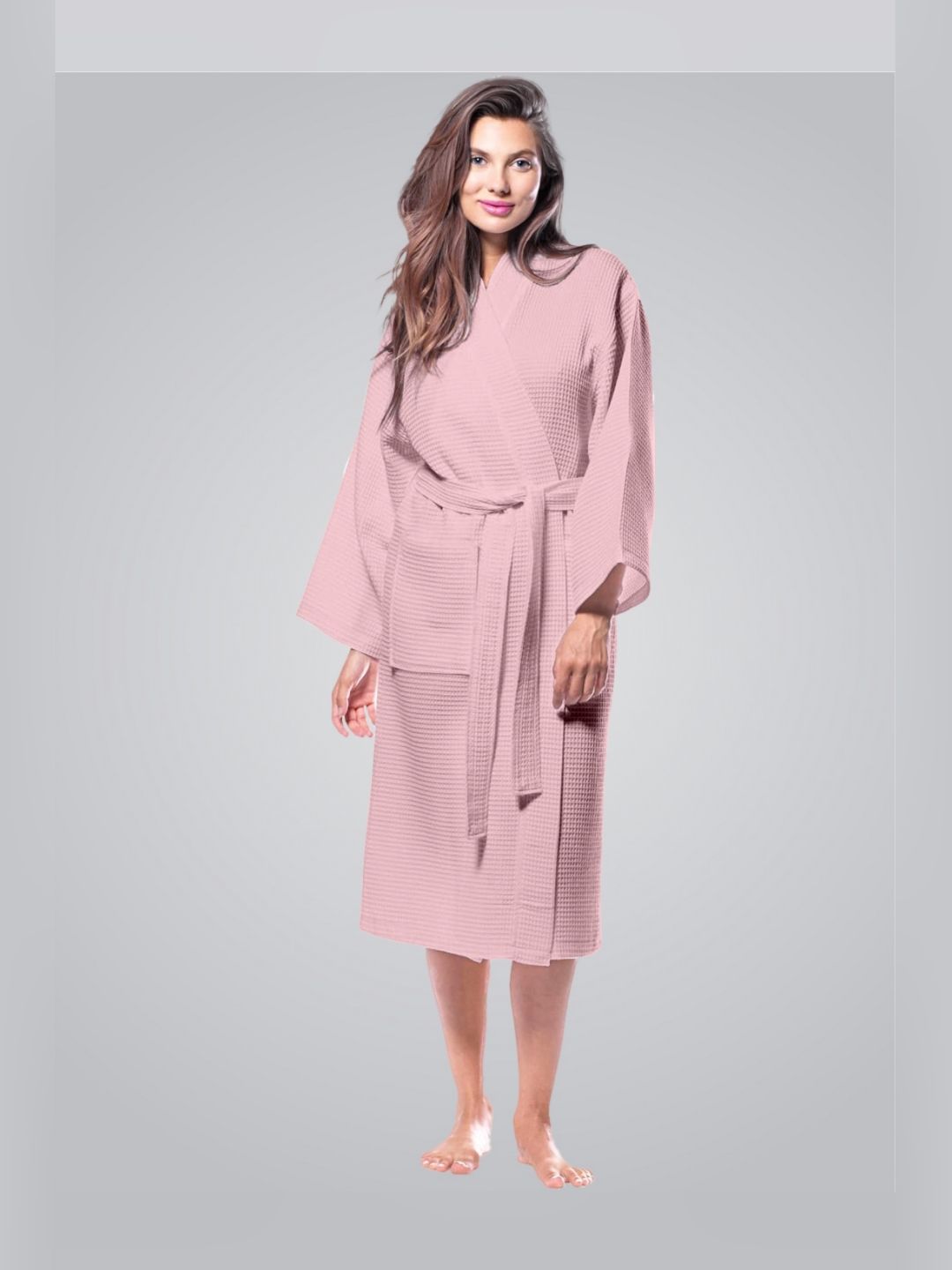 Enchant Home Pink Waffled Cotton Bath Robe-picture-46