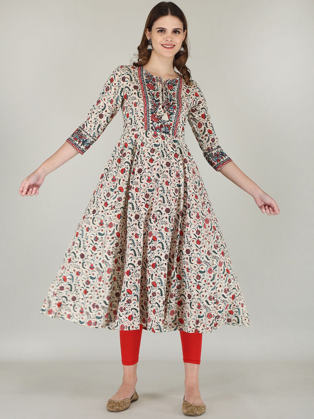 AJ ART Floral Printed Empire Tie-Up Neck Anarkali Kurta-picture-14