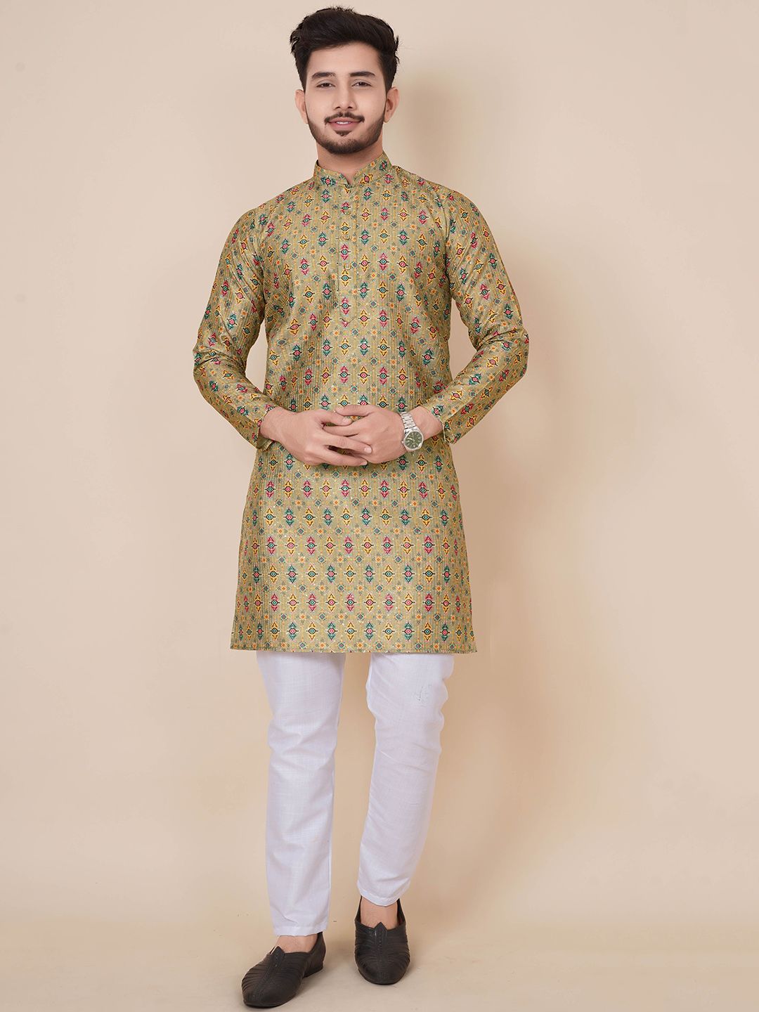 ALMORA Men Embroidered Sequinned Jacquard Kurta-picture-56