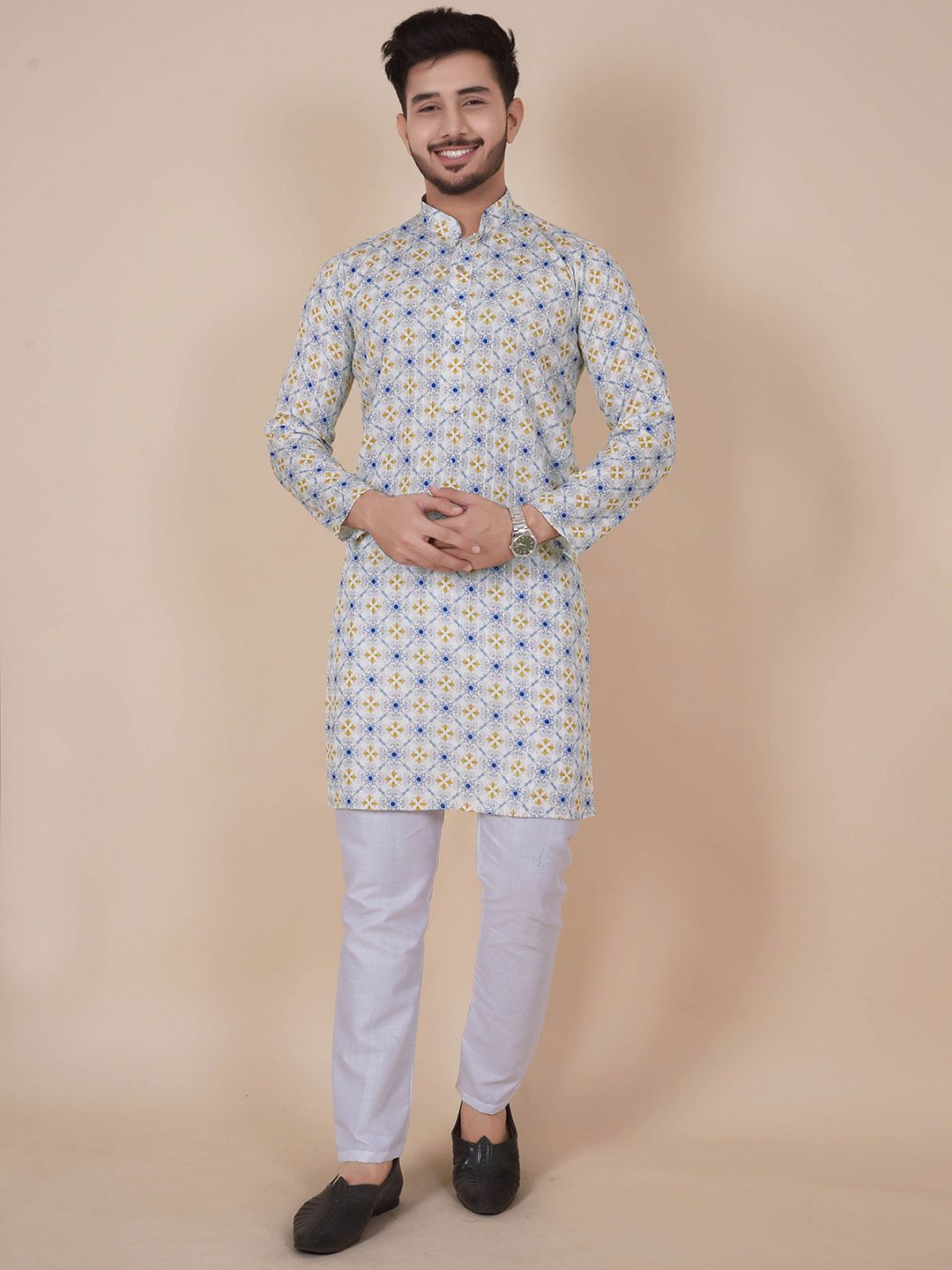 ALMORA Men Embroidered Sequinned Jacquard Kurta-picture-27