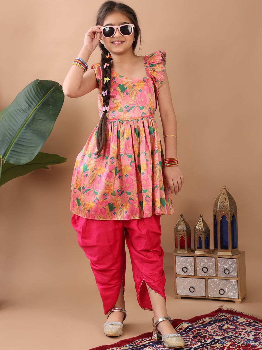Here&Now X Kinder Kids Girls Floral Printed A-Line Kurti with Dhoti Pants-picture-30