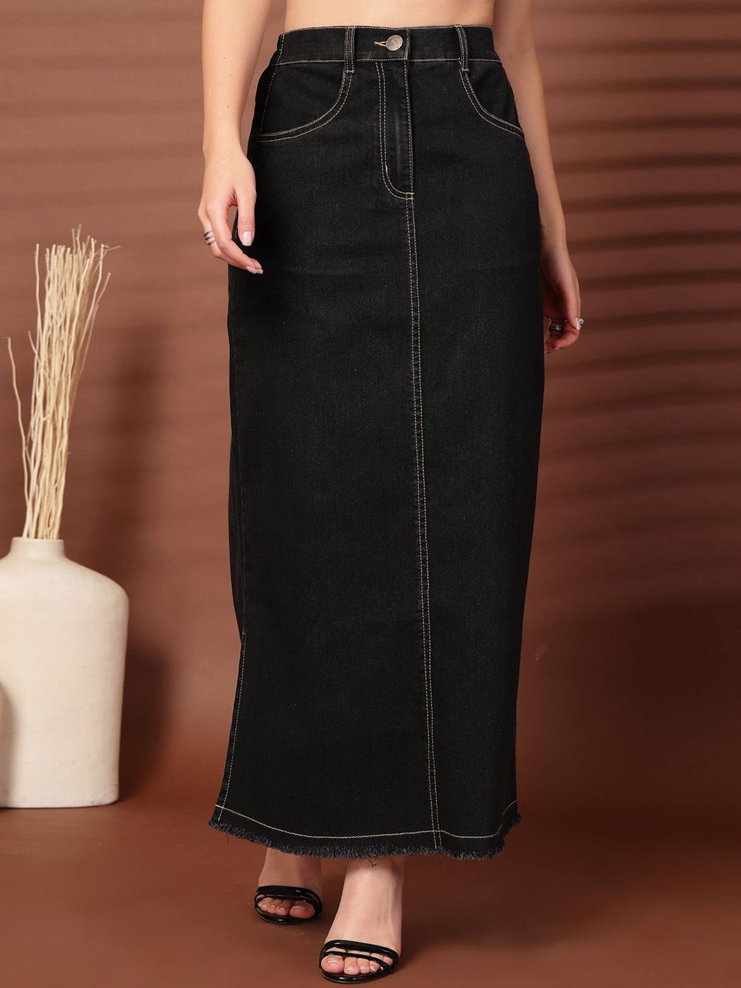 plusS Women Denim Pencil Side Slit Maxi Skirts-image-14