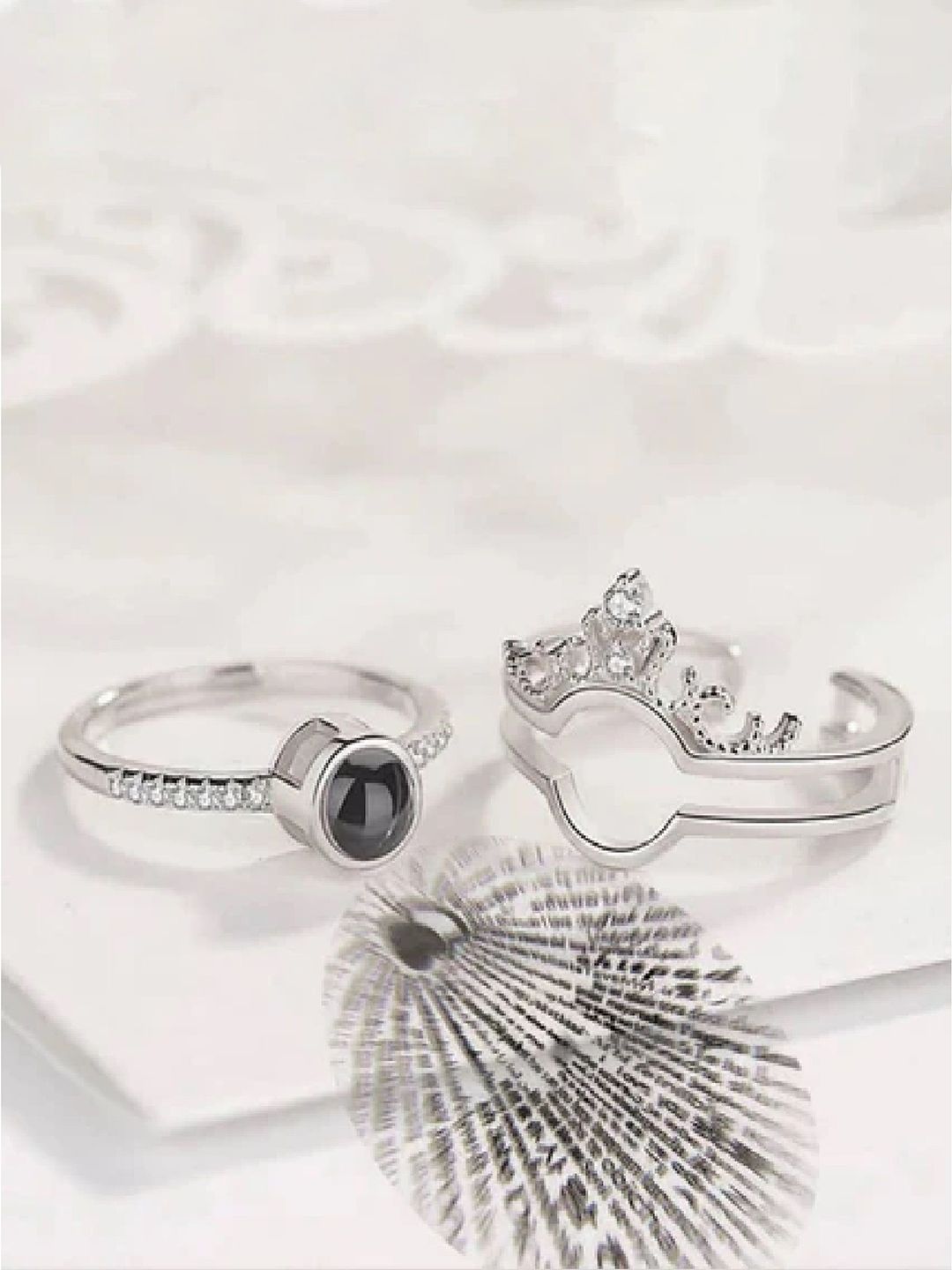 RUHI COLLECTION Platinum Plated Cubic Zirconia Studded Adjustable Finger Ring-image-33