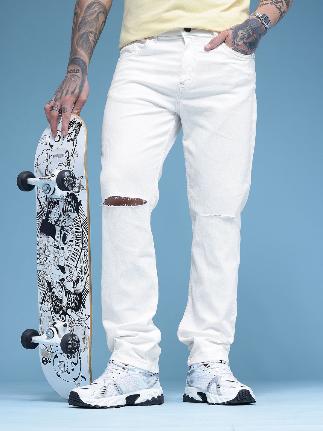 HERE&NOW Men Relaxed Fit Slash Knee Stretchable Jeans-picture-50