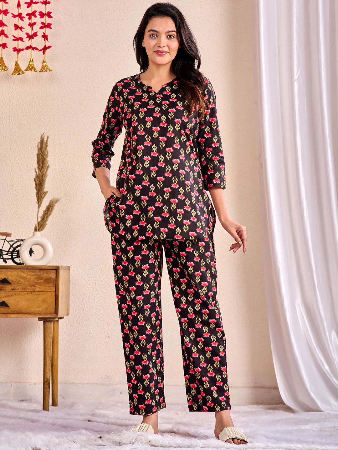 MISS REKHA Pure Cotton Printed Top With Trousers Co-Ords-picture-14