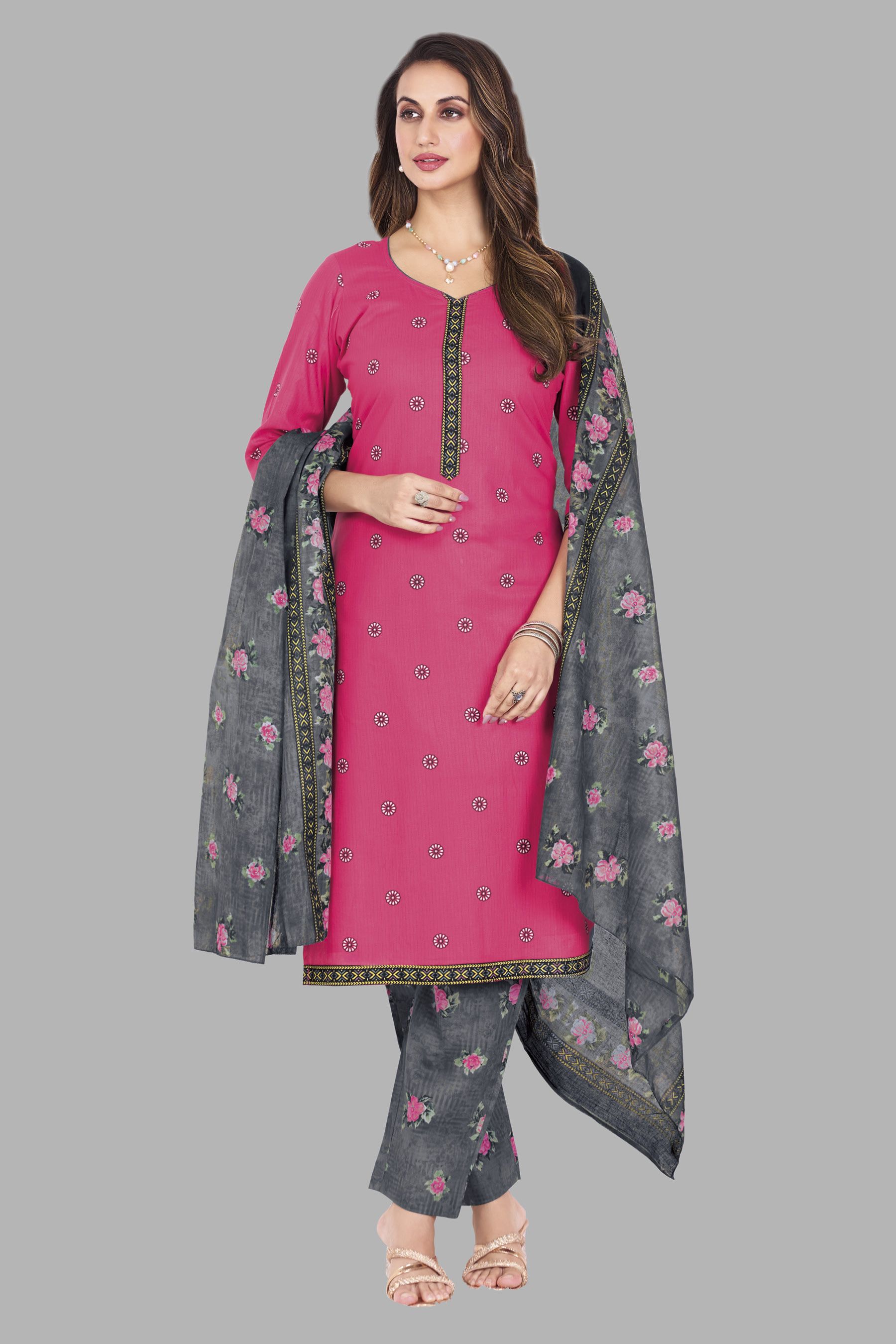 shree jeenmata collection Women Printed Regular Pure Cotton Kurta with Churidar & With Dupatta