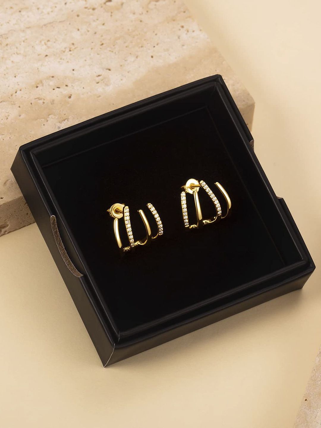 PolluxCraft Korean Gold-Plated Zircon Studded Contemporary Shaped Studs-picture-24