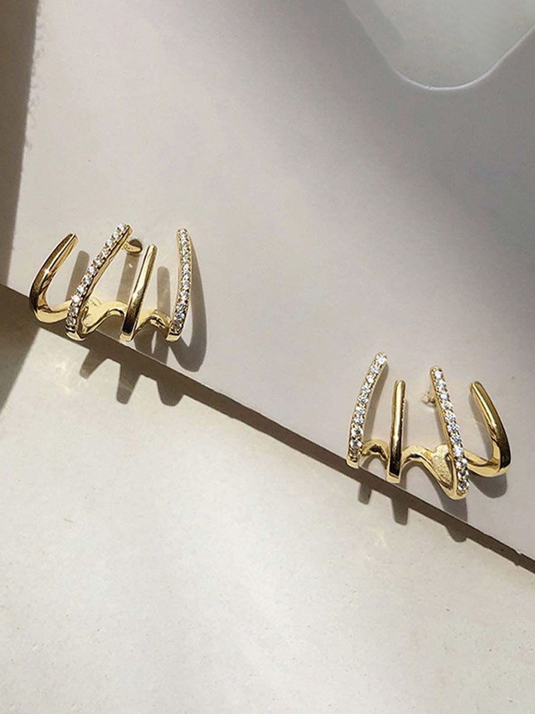 PolluxCraft Korean Gold-Plated Zircon Studded Contemporary Shaped Studs-picture-26