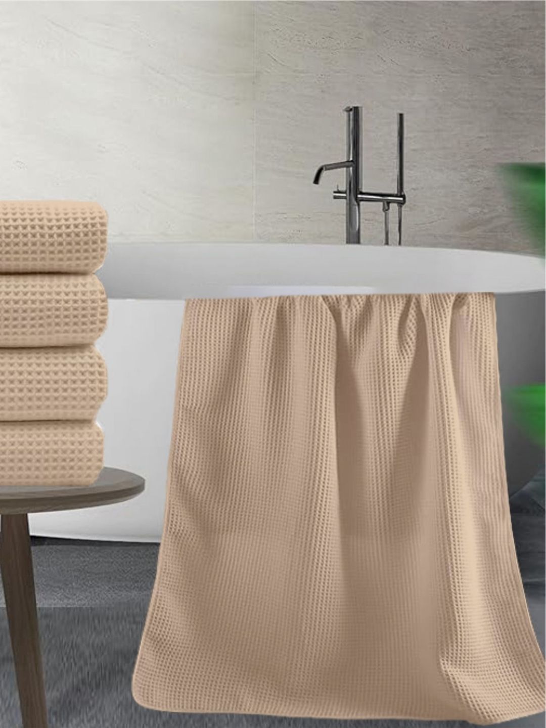 Enchant Home Beige Checked Cotton 350 GSM Bath Towel-image-22