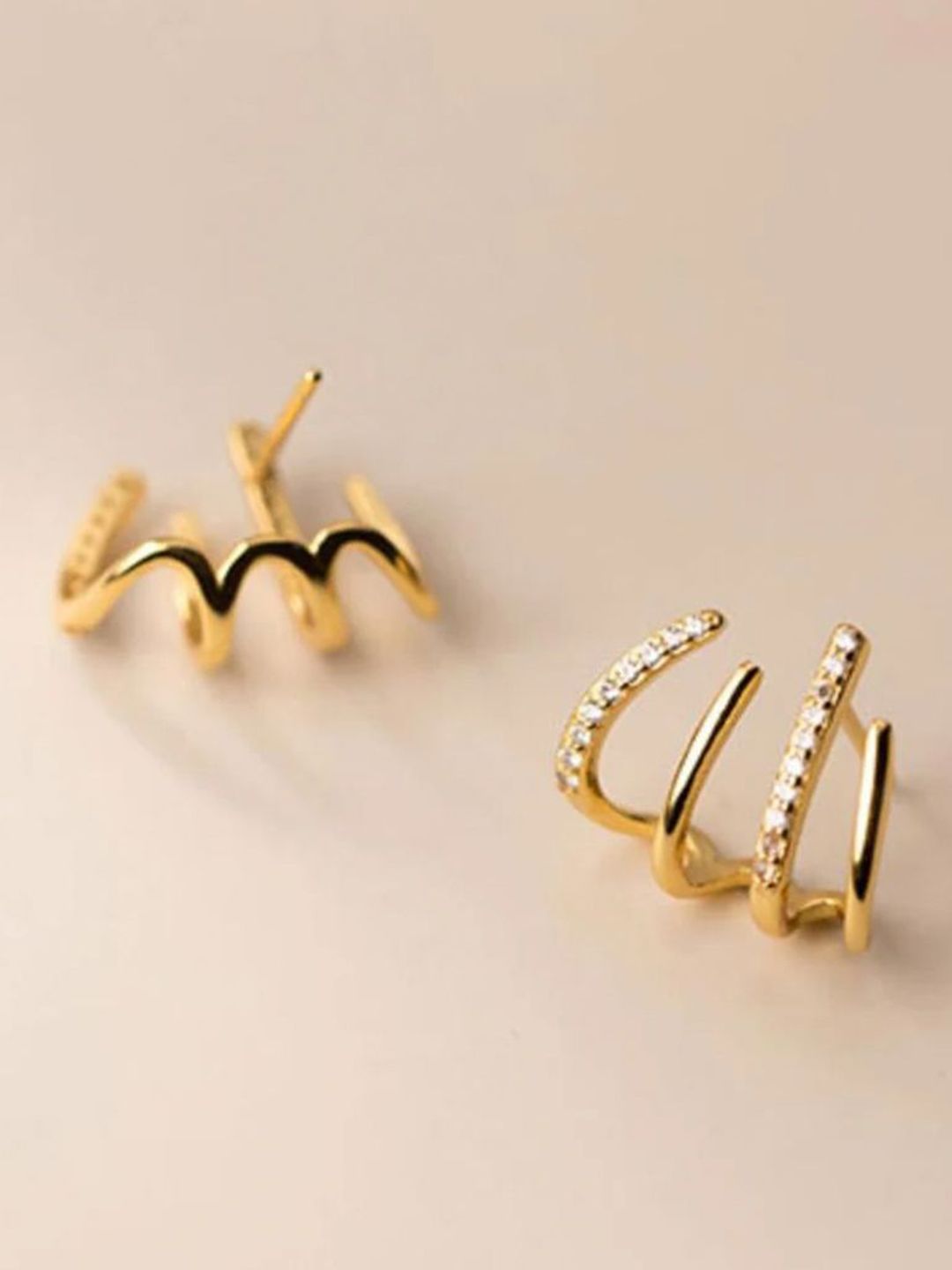 PolluxCraft Korean Gold-Plated Zircon Studded Contemporary Shaped Studs-picture-22