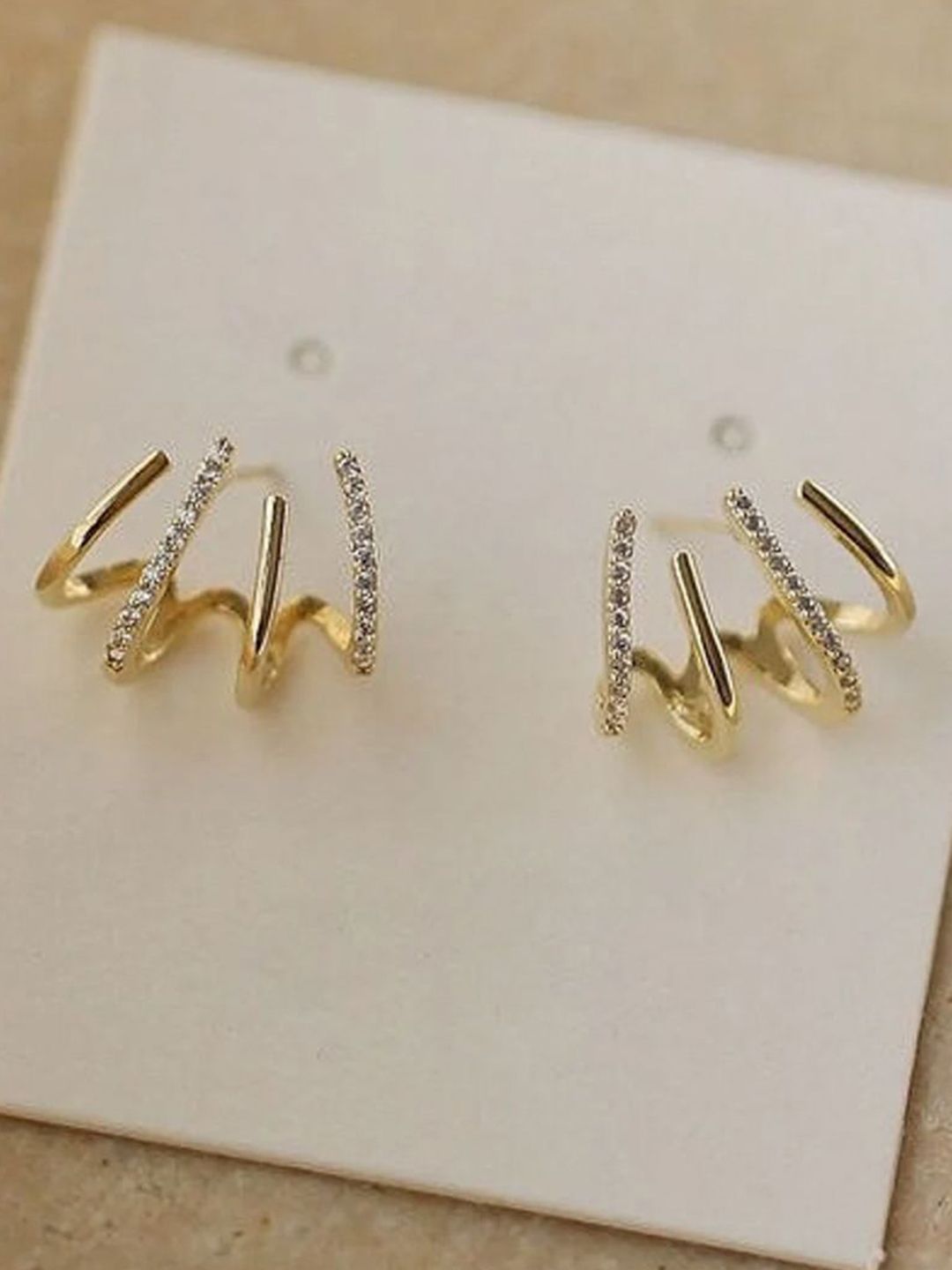 PolluxCraft Korean Gold-Plated Zircon Studded Contemporary Studs-picture-18