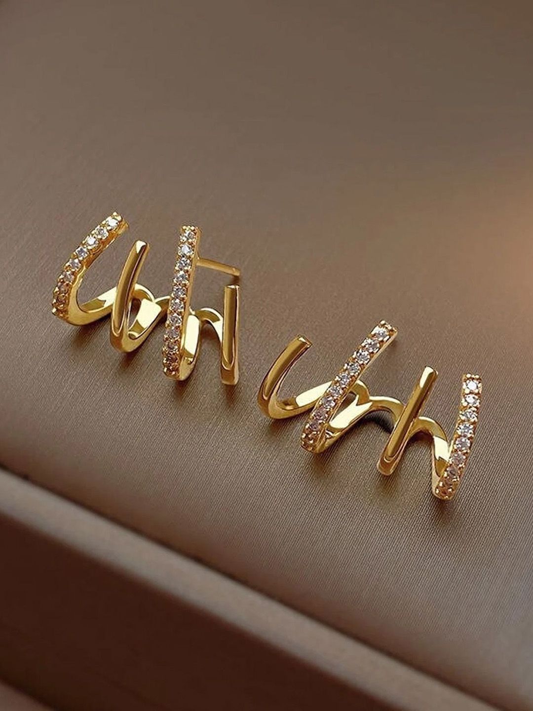 PolluxCraft Korean Gold-Plated Zircon Studded Contemporary Shaped Studs-picture-33