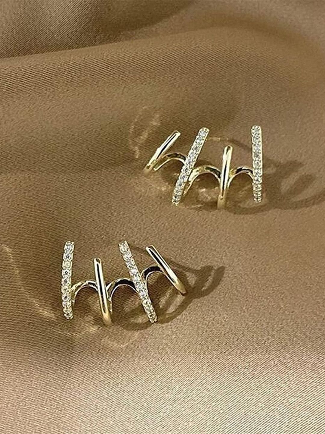 PolluxCraft Korean Gold-Plated Zircon Stones Studded Contemporary Shaped Studs-picture-40