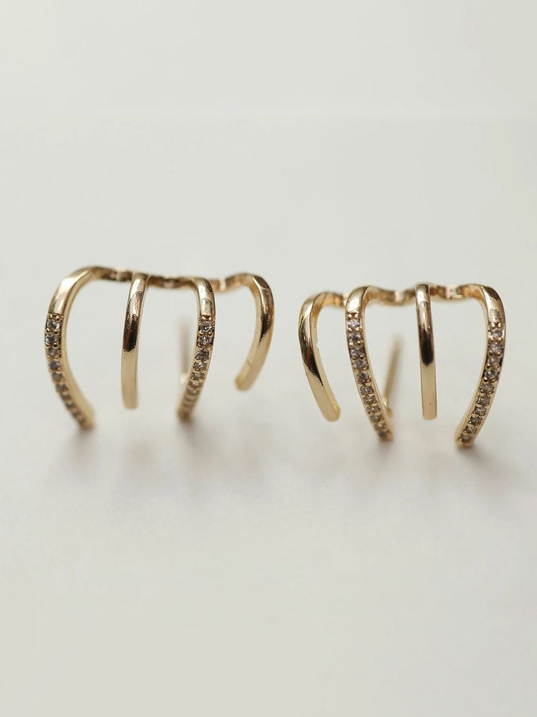 PolluxCraft Korean Gold-Plated Zircon Studded Contemporary Shaped Studs-picture-21