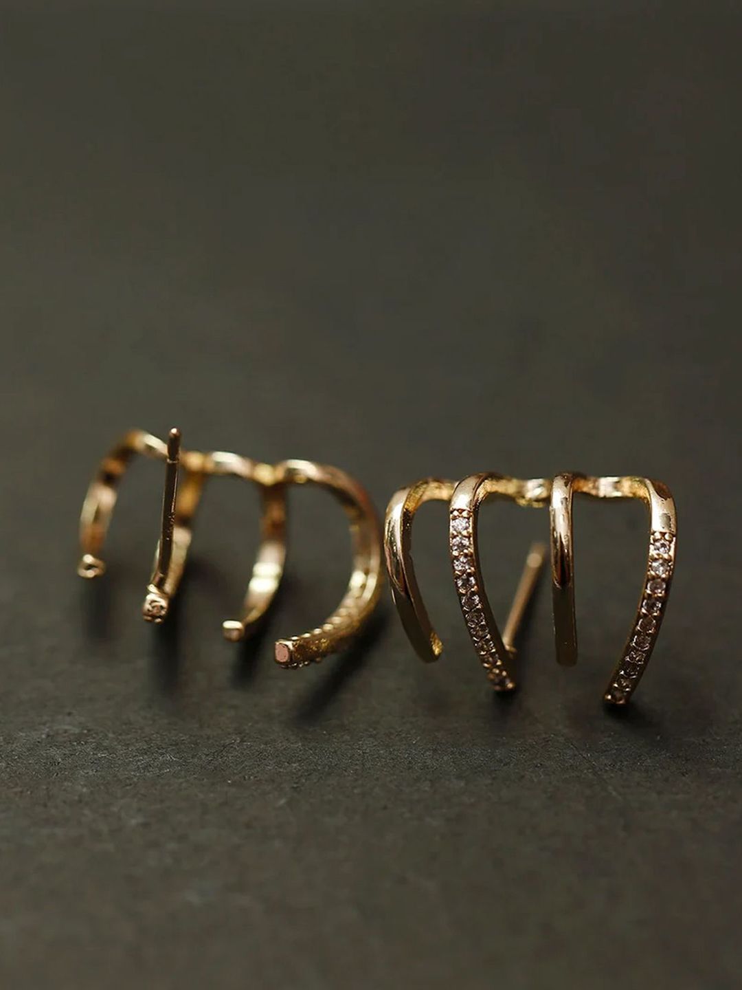 PolluxCraft Korean Gold-Plated Zircon Studded Contemporary Studs-picture-12