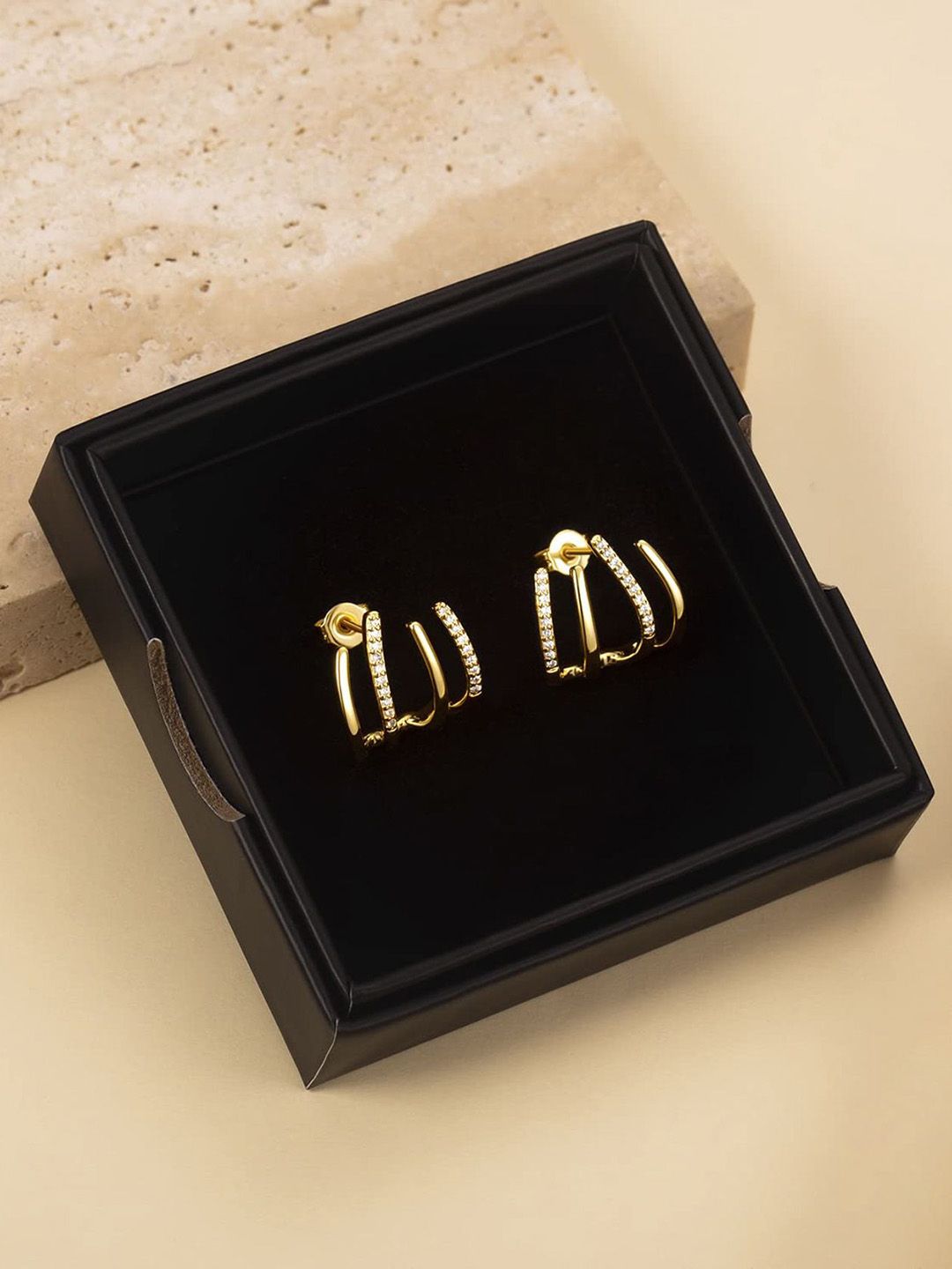 PolluxCraft Korean Gold-Plated Zircon Studded Contemporary Studs-picture-10