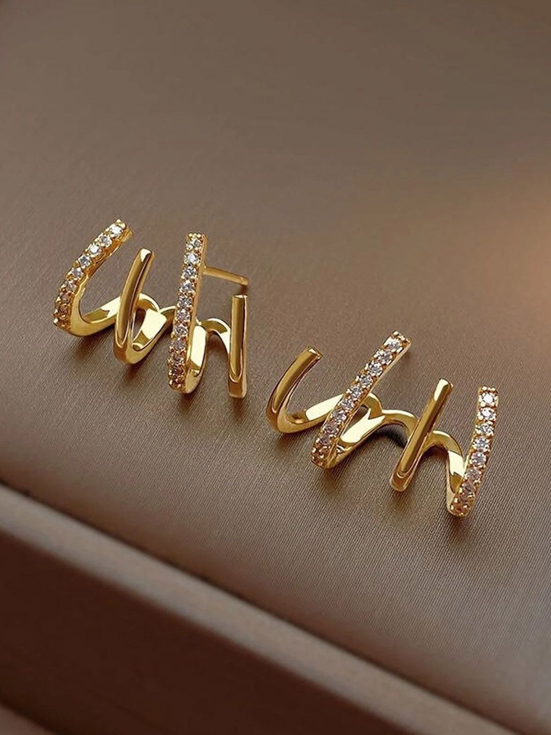 PolluxCraft Korean Gold-Plated Zircon Studded Contemporary Shaped Studs-picture-30