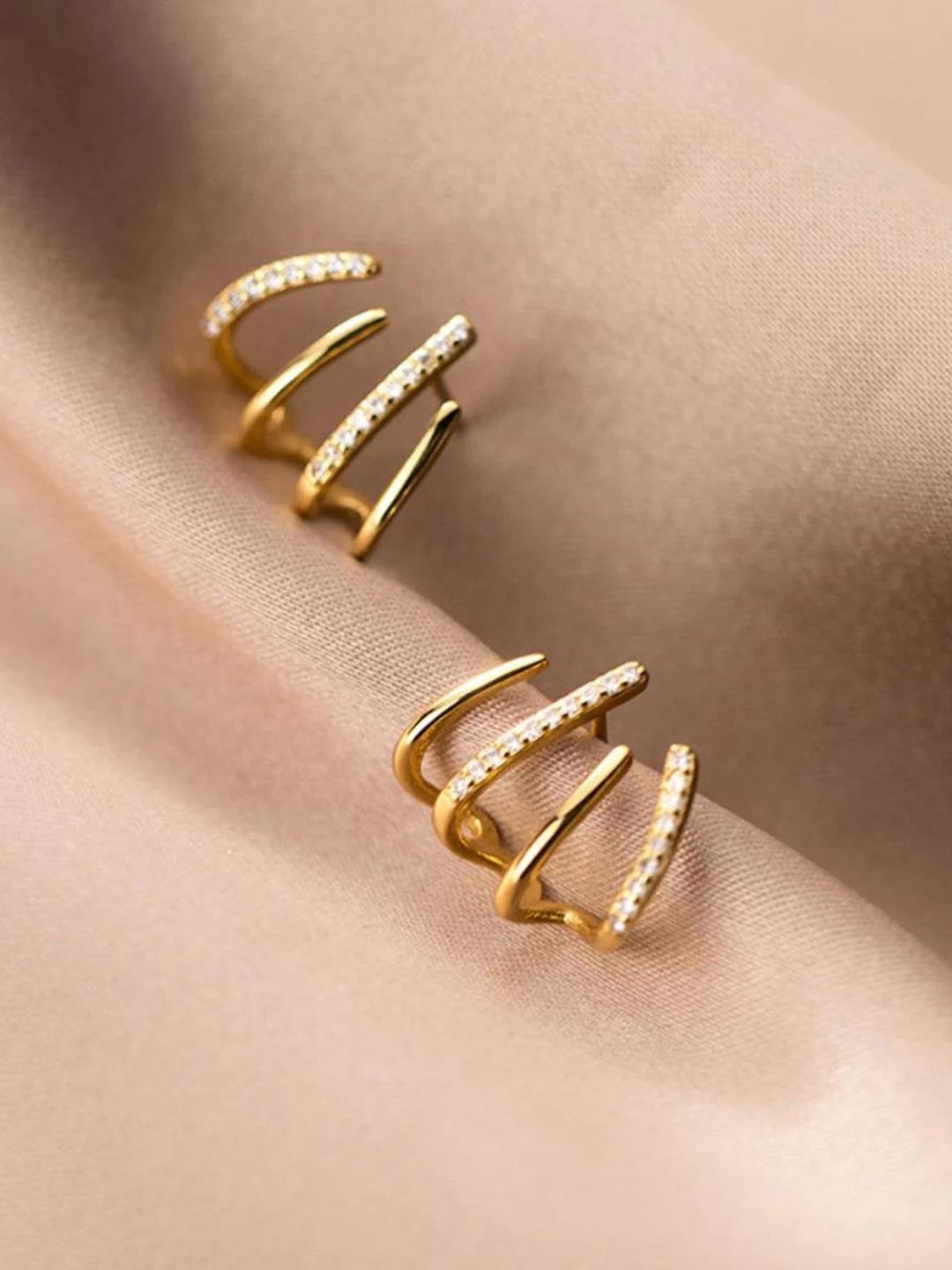 PolluxCraft Korean Gold-Plated Zircon Studded Contemporary Studs-picture-14