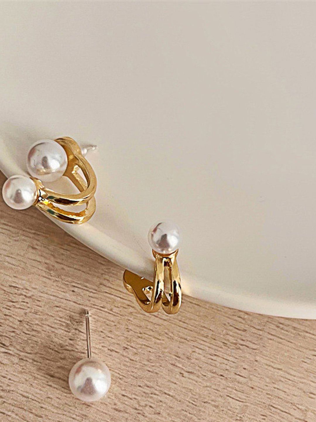 PolluxCraft Korean Pearls Studded Contemporary Shaped Studs-picture-38