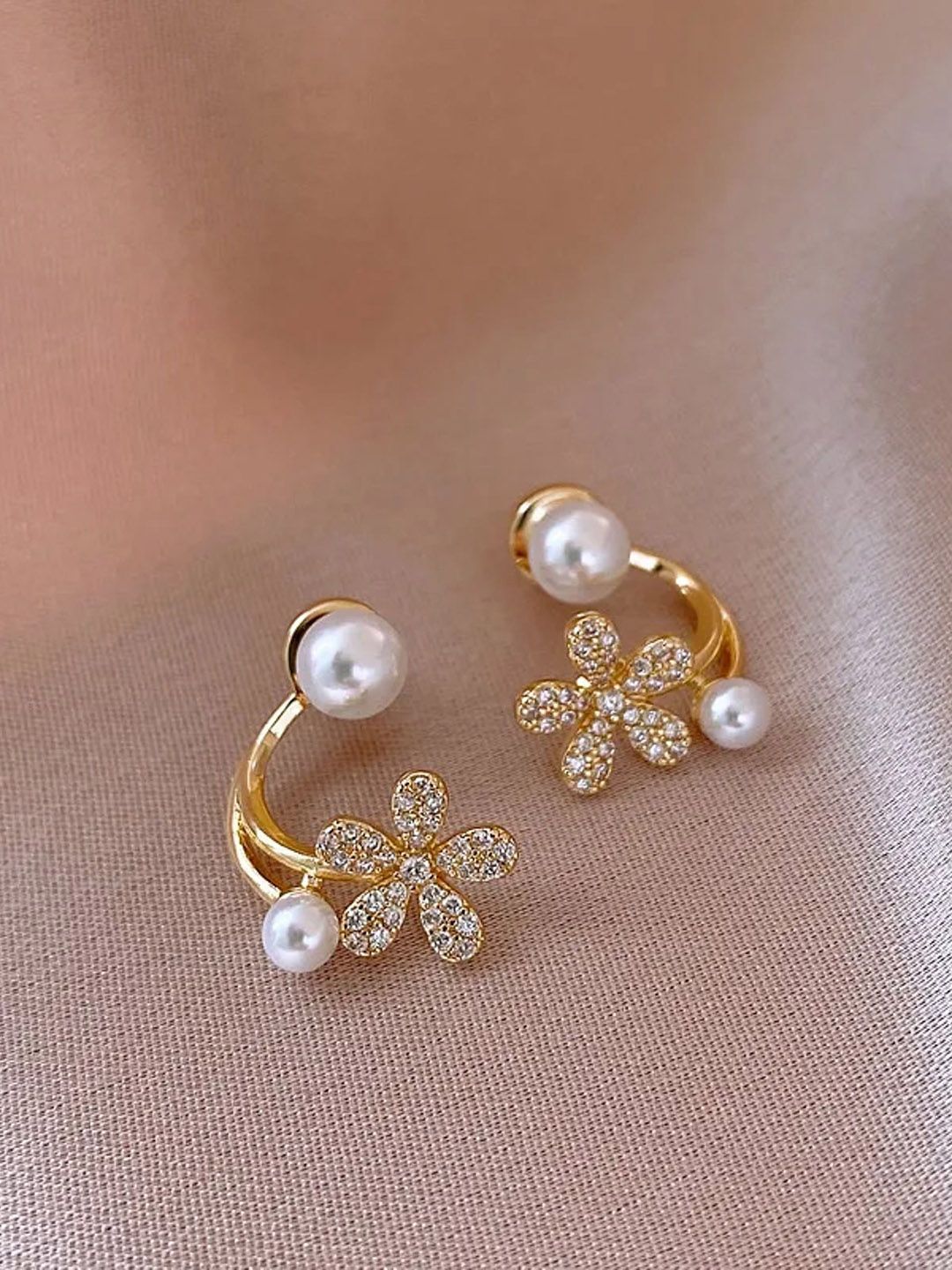 PolluxCraft Gold-Plated Zircon Floral Shaped Korean Studs-picture-24