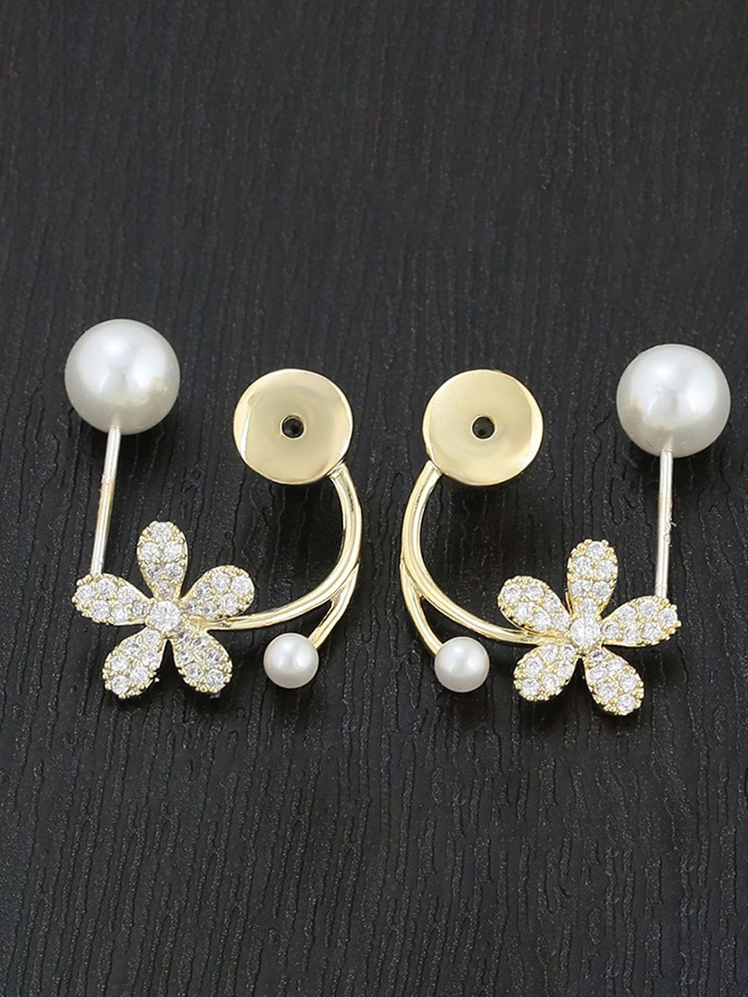 PolluxCraft Korean Zircon Studded And Pearls Beaded Floral Shaped Drop Earrings-picture-28