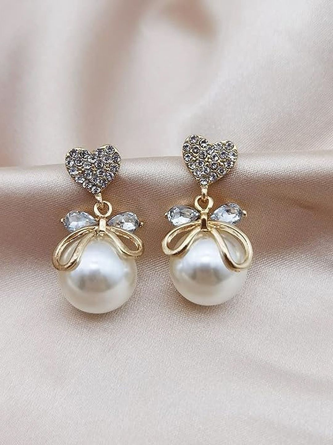 PolluxCraft Korean Gold-Plated Artificial Stones Studded and Pearls Beaded Drop Earrings-picture-29