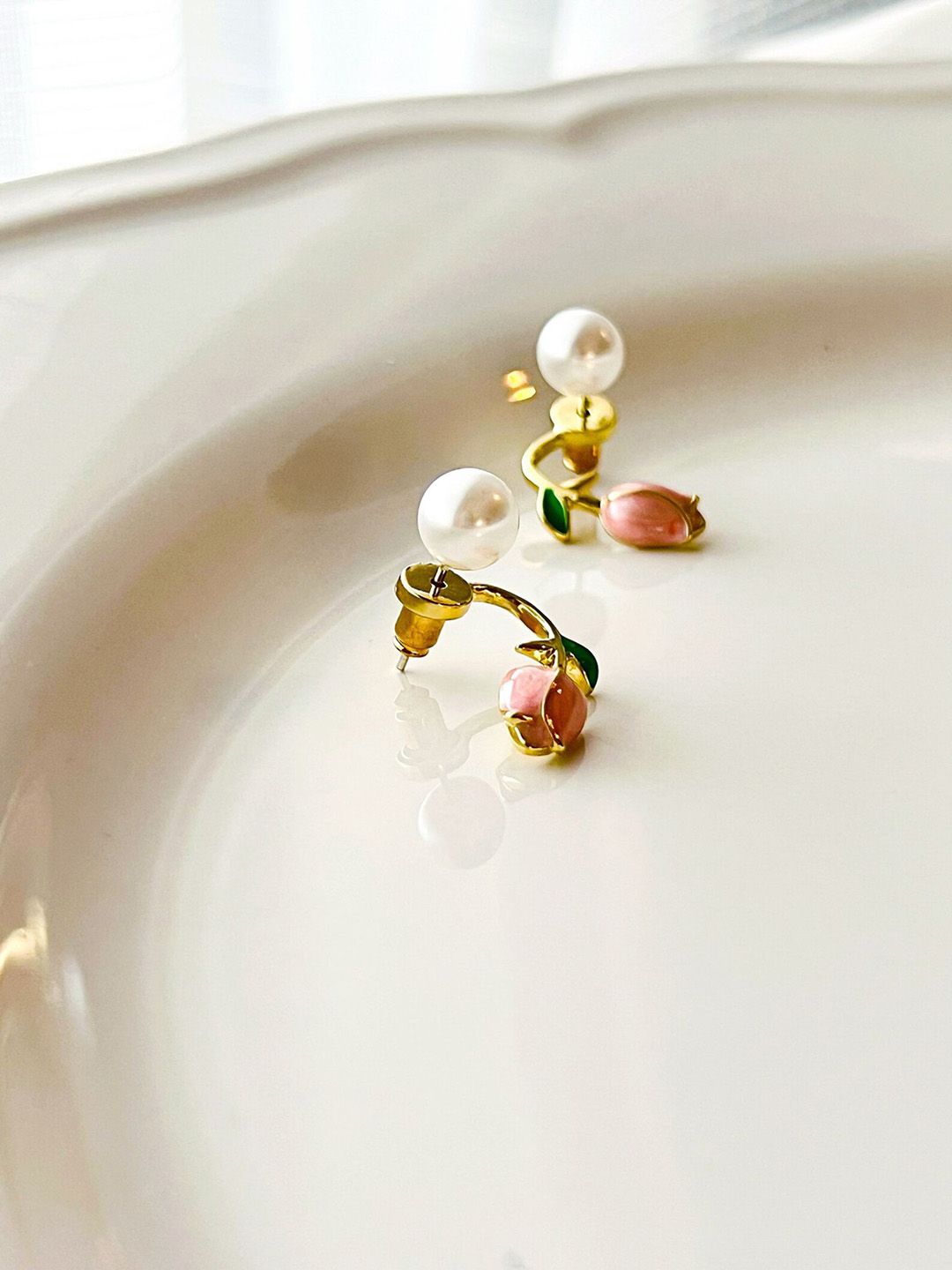 PolluxCraft Gold-Plated Pearls Studded Floral Shaped Studs-picture-14