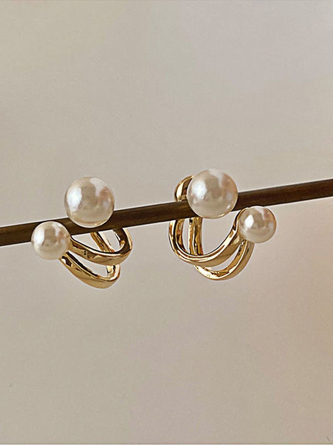 PolluxCraft Gold-Plated Pearls Studded Korean Contemporary Shaped Studs-picture-27