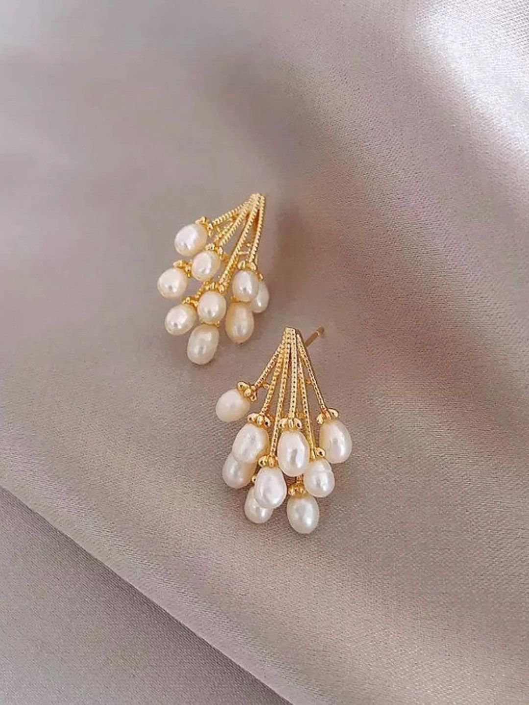 PolluxCraft Gold-Plated Artificial Pearls Contemporary Shaped Drop Korean Earrings-picture-16