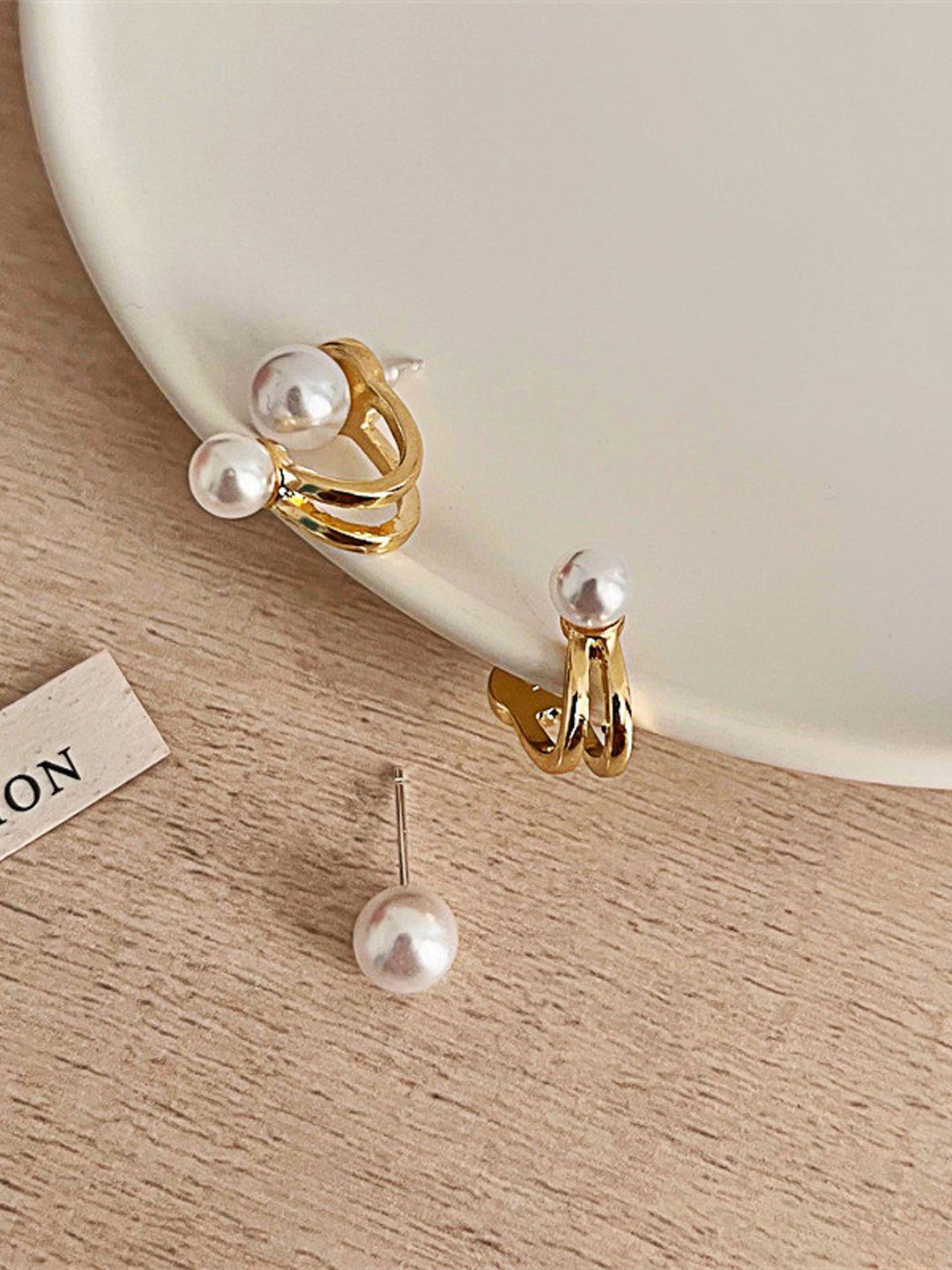 PolluxCraft Korean Gold-Plated Pearl Stone Studded Contemporary Studs-picture-19
