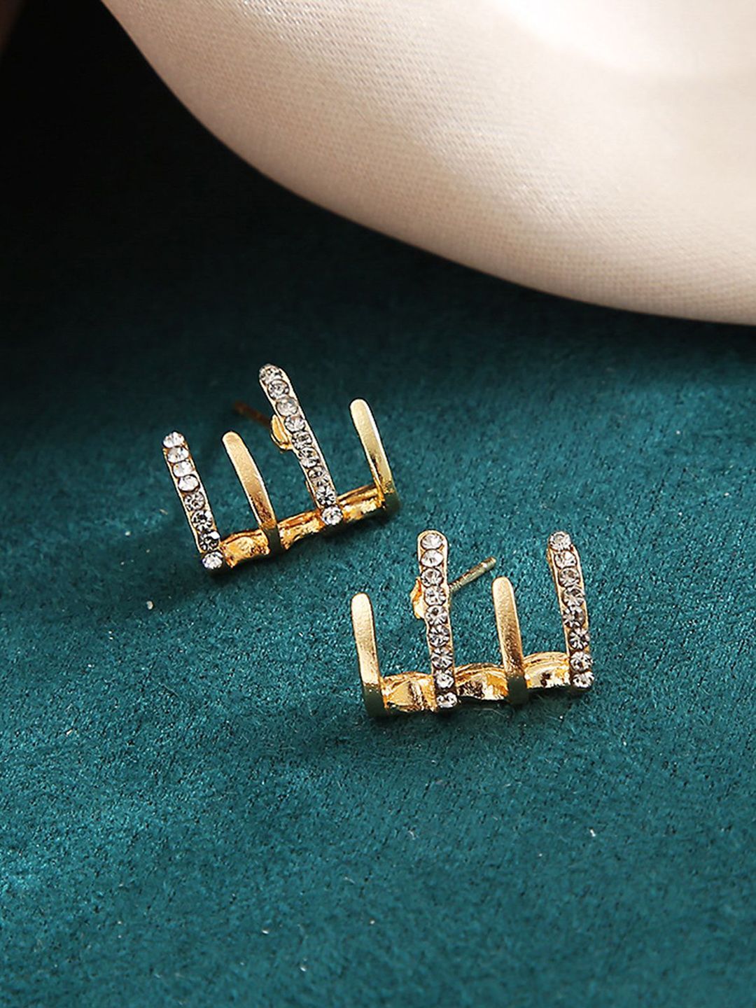 PolluxCraft Korean Gold-Plated Zircon Studded Contemporary Studs-picture-12