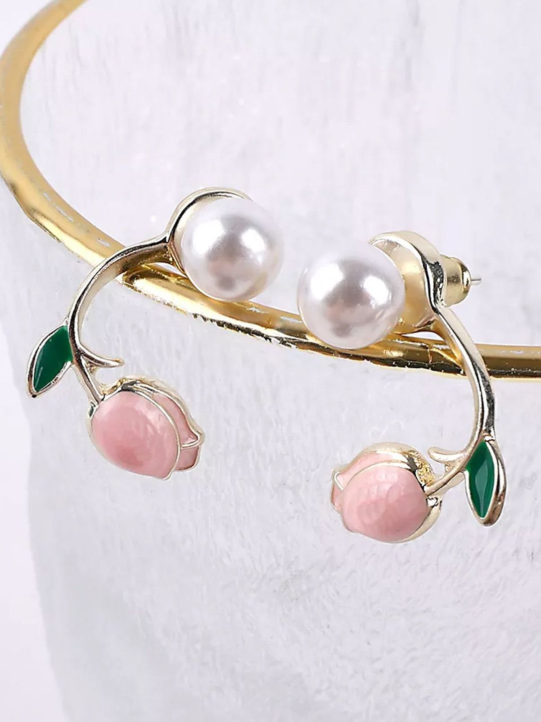 PolluxCraft Korean Gold-Plated Pearls Studded Floral Shaped Studs-picture-25