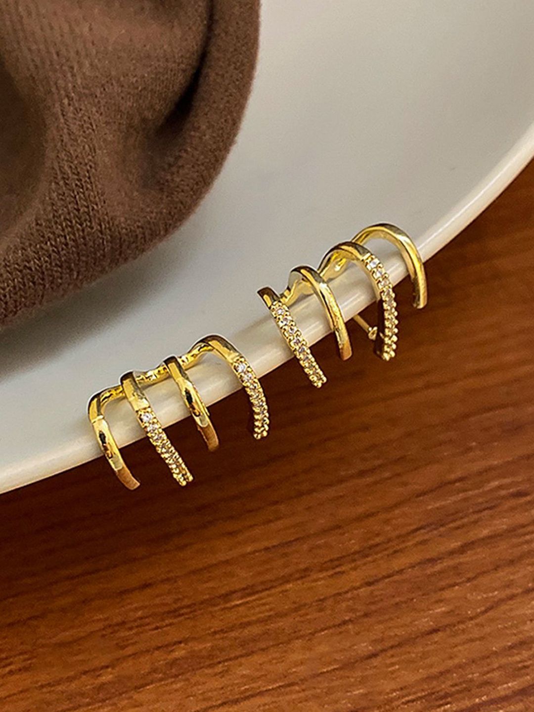 PolluxCraft Korean Gold-Plated Zircon Studded Contemporary Shaped Studs-picture-21